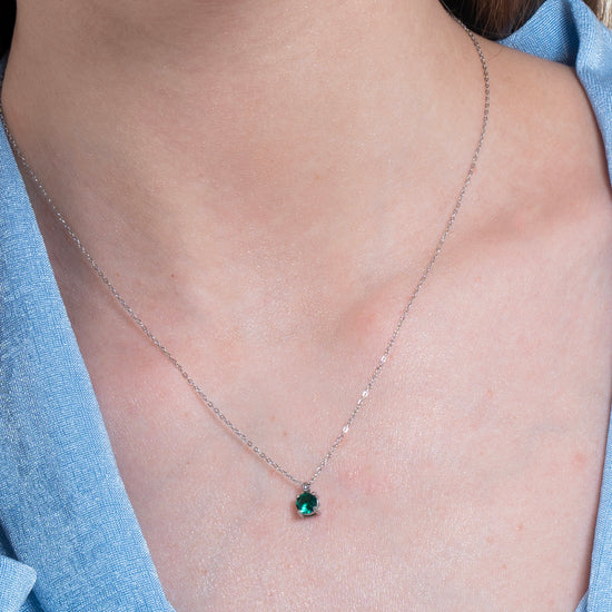 COLLANA DONNA IN ACCIAIO  ZIRCONE VERDE