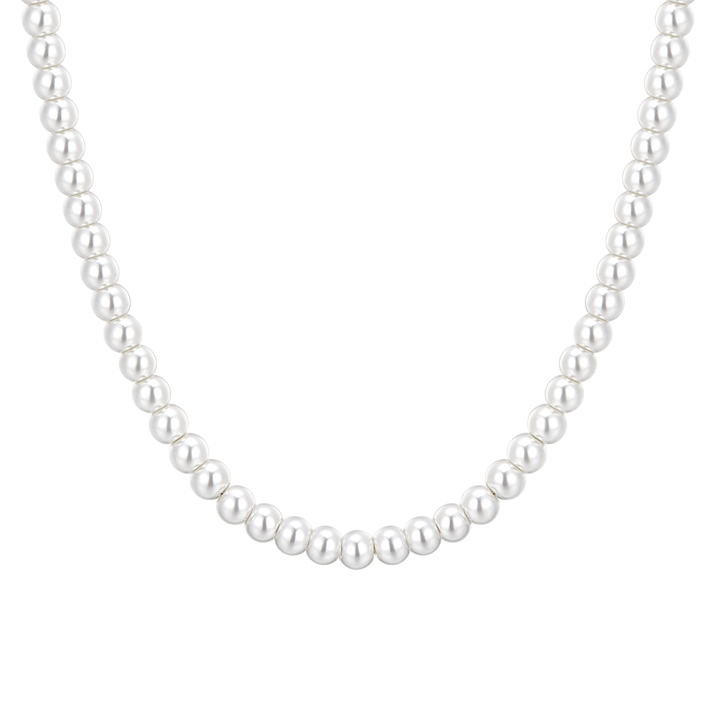 DAMENKETTE AUS STAHL MIT WEISSEN PERLEN