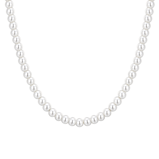 DAMENKETTE AUS STAHL MIT WEISSEN PERLEN