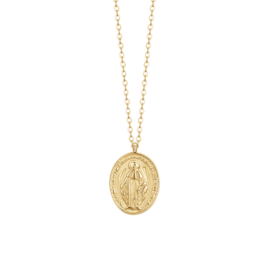COLLANA DONNA IN ACCIAIO IP GOLD, MEDAGLIETTA CON MADONNINA MIRACOLOSA