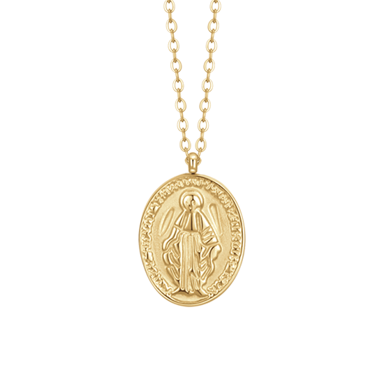 COLLANA DONNA IN ACCIAIO IP GOLD, MEDAGLIETTA CON MADONNINA MIRACOLOSA