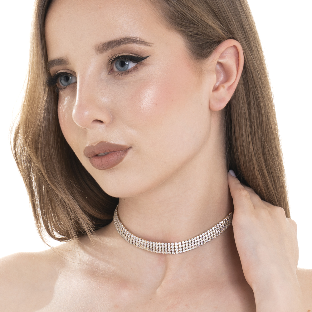COLLANA CHOKER TENNIS DONNA IN ACCIAIO CON ZIRCONI BIANCHI