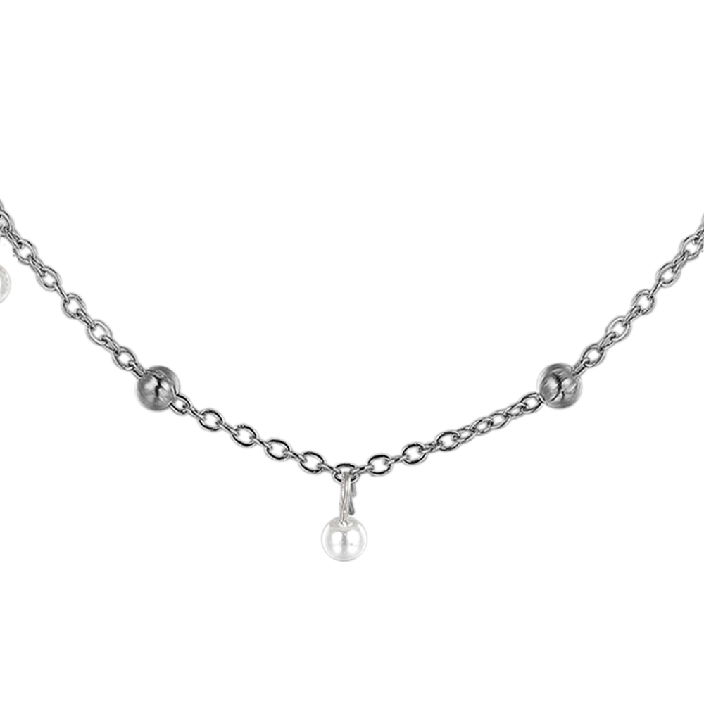 DAMENKETTE AUS STAHL MIT WEISSEN PERLEN
