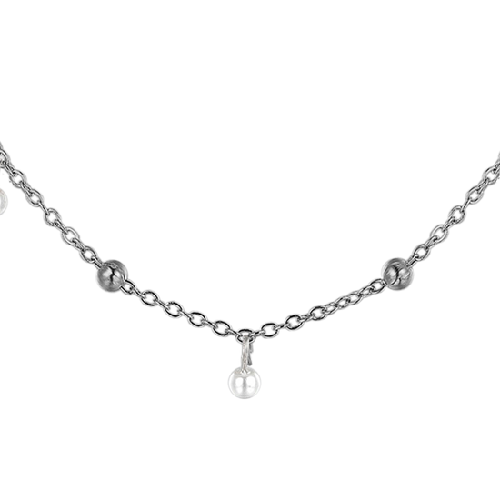 DAMENKETTE AUS STAHL MIT WEISSEN PERLEN