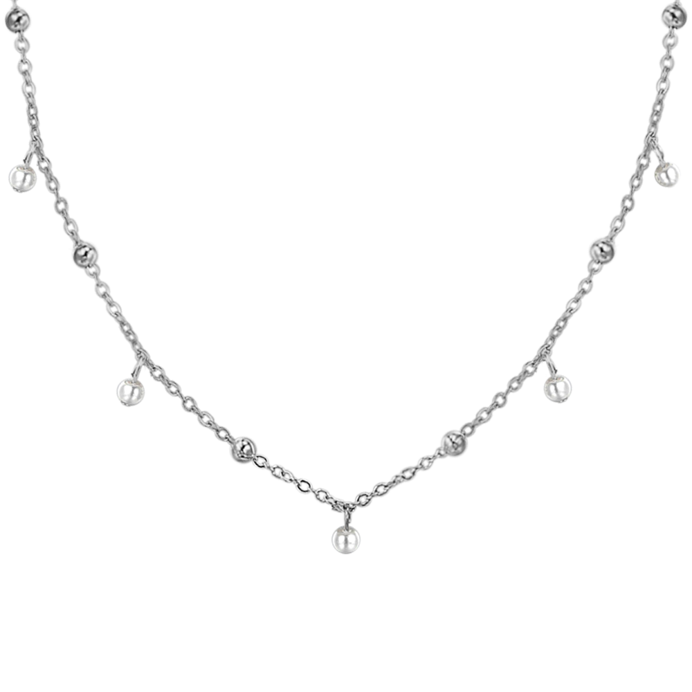 DAMENKETTE AUS STAHL MIT WEISSEN PERLEN