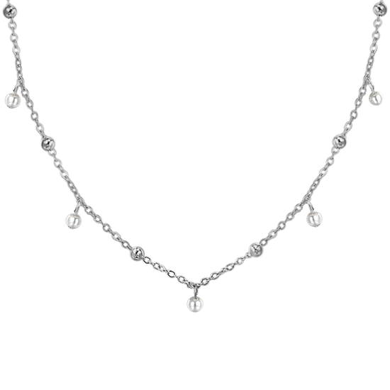 DAMENKETTE AUS STAHL MIT WEISSEN PERLEN