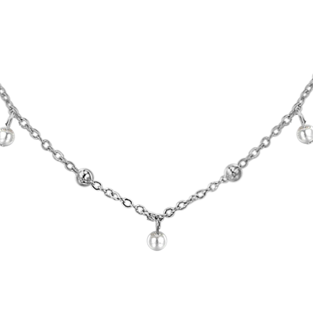 DAMENKETTE AUS STAHL MIT WEISSEN PERLEN