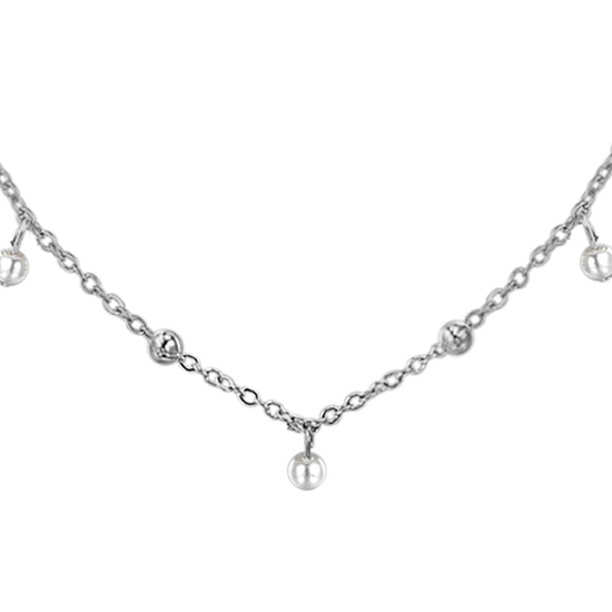 DAMENKETTE AUS STAHL MIT WEISSEN PERLEN