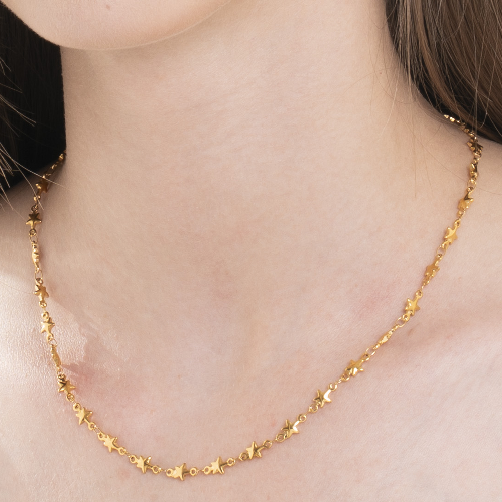 IP GOLD STAHL DAMEN HALSKETTE MIT STERNEN