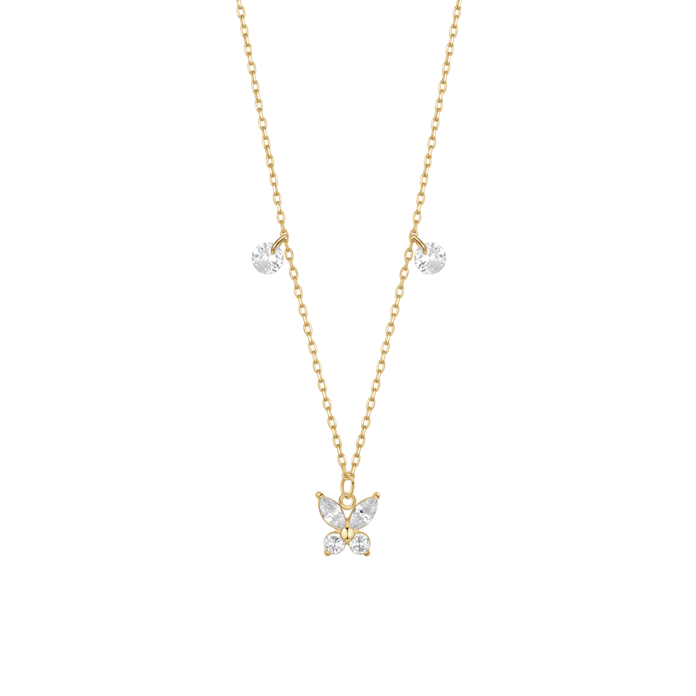 COLLANA DONNA IN ACCIAIO CON PENDENTE FARFALLA ED ALI ZIRCONE BIANCO COLORE ORO
