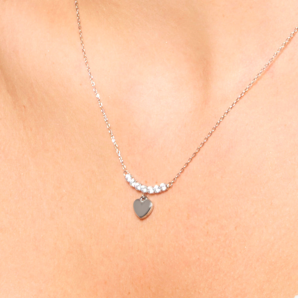 COLLANA DONNA IN ACCIAIO CON CUORE E ZIRCONI BIANCHI