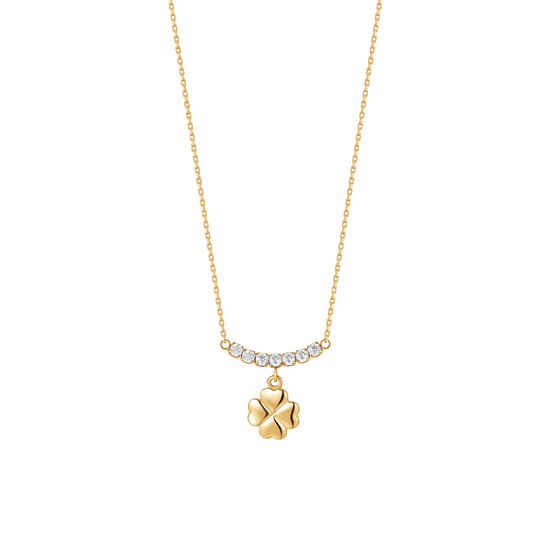 COLLANA DONNA IN ACCIAIO IP GOLD CON QUADRIFOGLIO E ZIRCONI BIANCHI