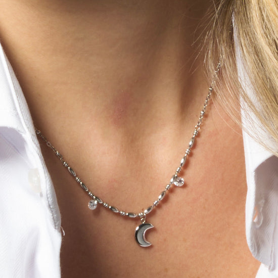 COLLANA DONNA IN ACCIAIO CON LUNA E ZIRCONI BIANCHI