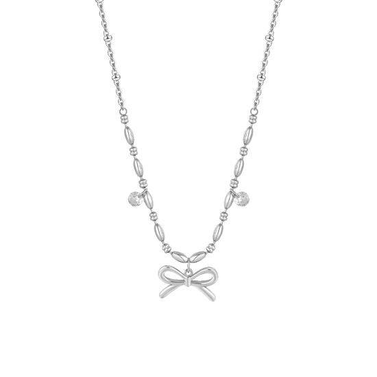 COLLANA DONNA IN ACCIAIO CON FIOCCO E ZIRCONI BIANCHI