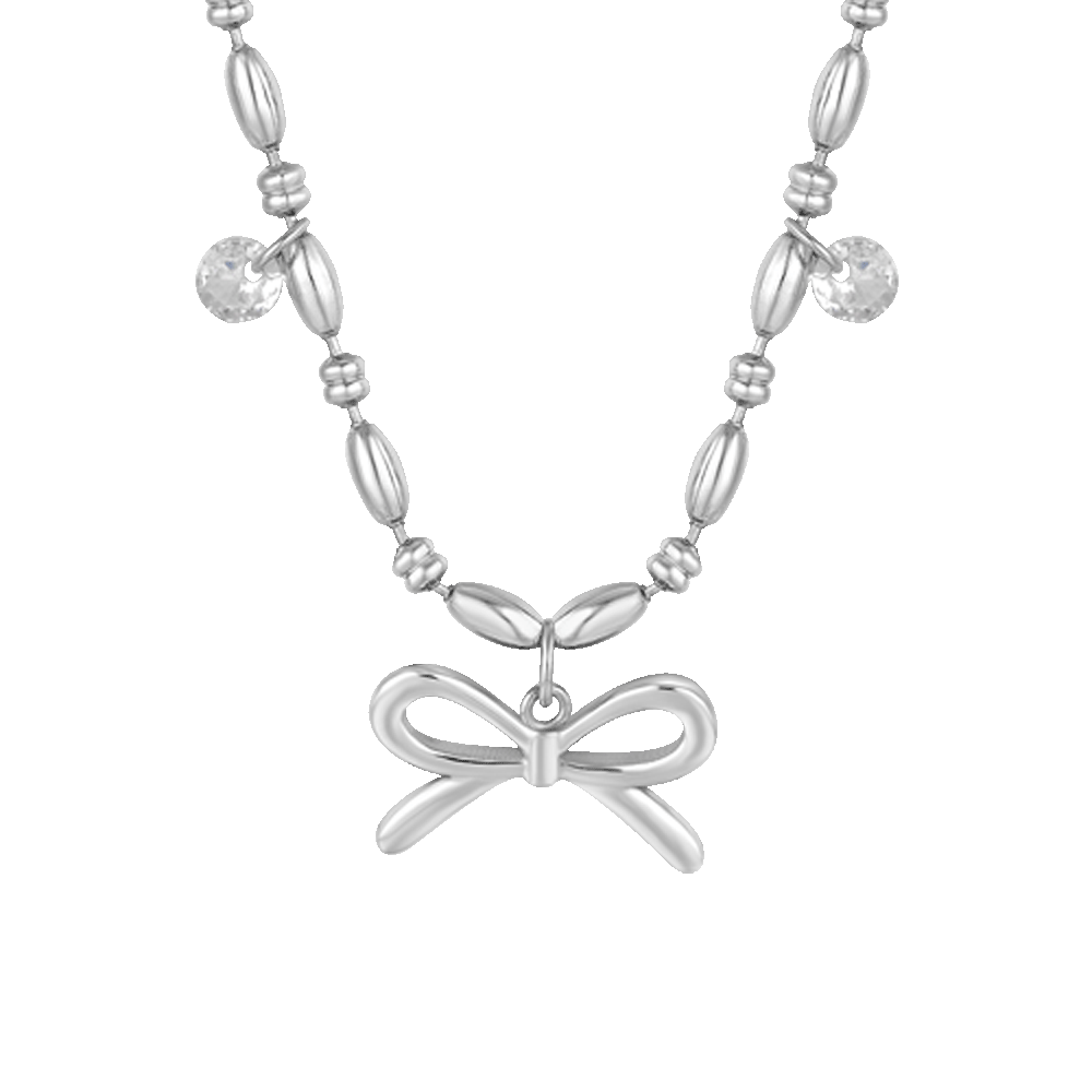 COLLANA DONNA IN ACCIAIO CON FIOCCO E ZIRCONI BIANCHI