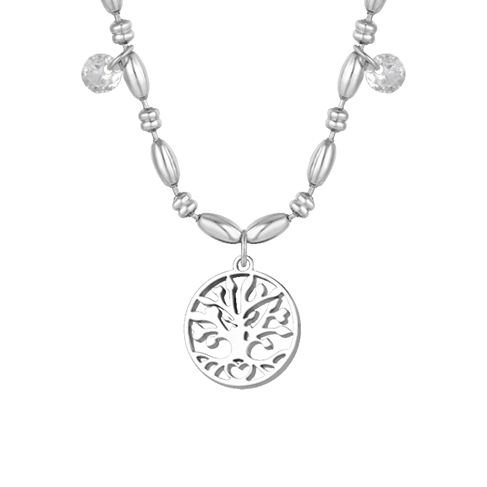 COLLANA DONNA IN ACCIAIO CON ALBERO DELLA VITA E ZIRCONI BIANCHI