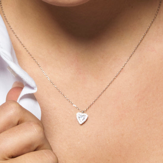 COLLANA DONNA IN ACCIAIO CON CUORE CON ZIRCONI BIANCHI