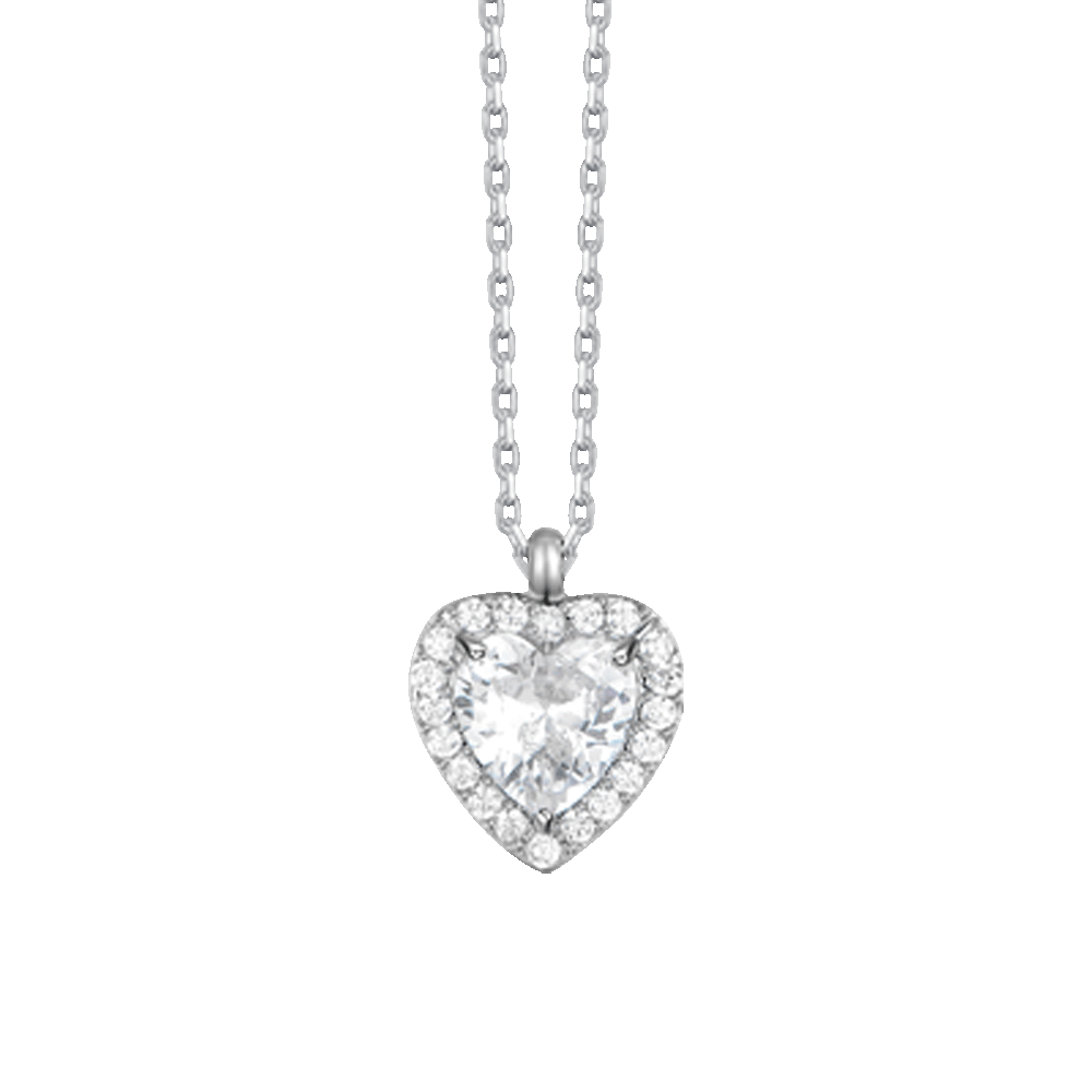 COLLANA DONNA IN ACCIAIO CON CUORE CON ZIRCONI BIANCHI