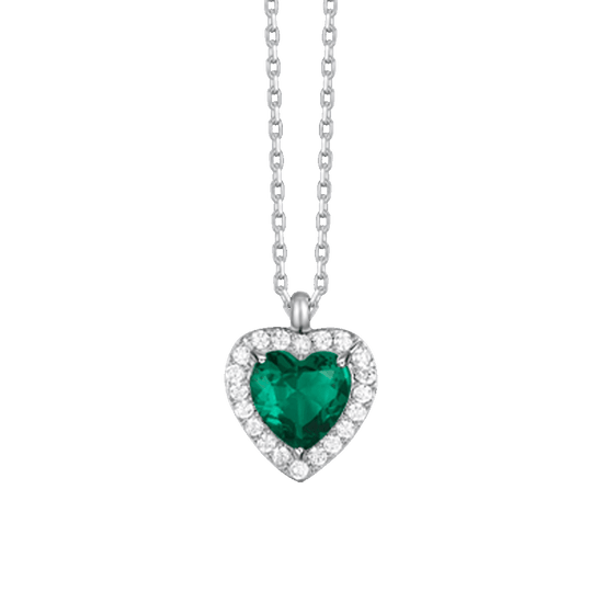 COLLANA DONNA IN ACCIAIO CON CUORE CON ZIRCONI VERDI E BIANCHI