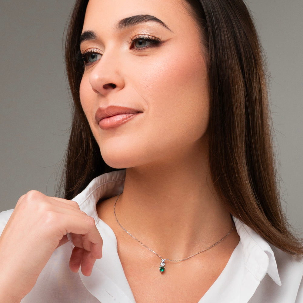 COLLANA DONNA IN ACCIAIO CON CUORI CON ZIRCONI BIANCHI E VERDI