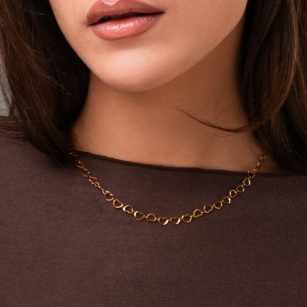 COLLANA DONNA IN ACCIAIO IP GOLD CON CUORI