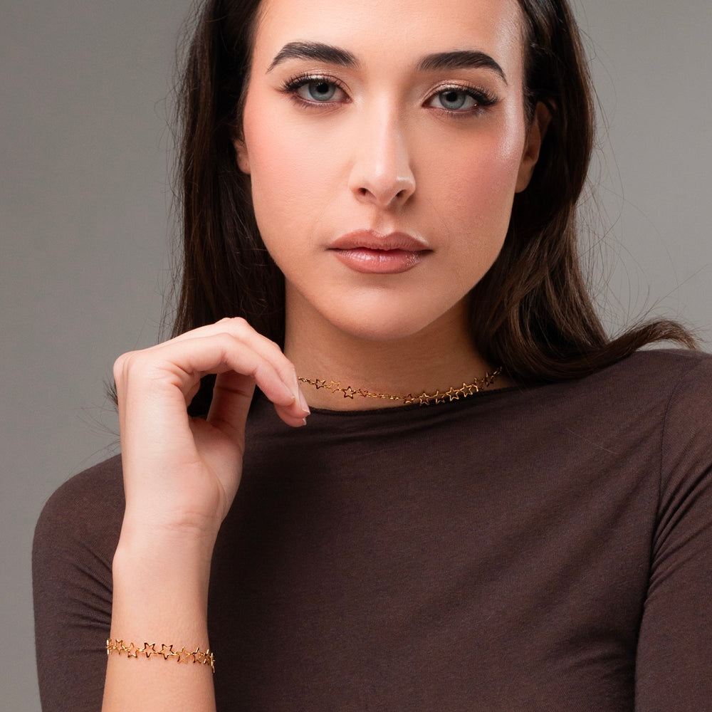 IP GOLD STAHL DAMEN HALSKETTE MIT STERNEN