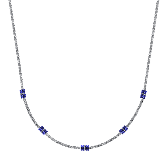 COLLANA UOMO IN ACCIAIO CON ELEMENTI IP BLU E SILVER Luca Barra