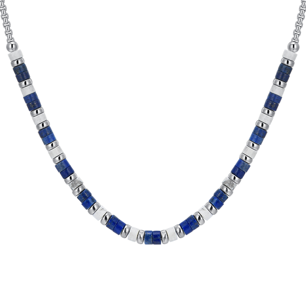HERREN STAHL HALSKETTE LAPIS UND WEISSE STEINE