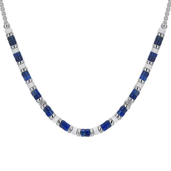 HERREN STAHL HALSKETTE LAPIS UND WEISSE STEINE