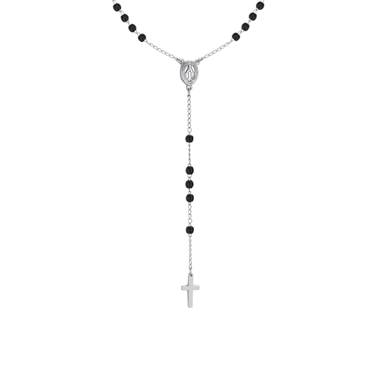 COLLANA UOMO ROSARIO SFERE IN ACCIAIO NERO E ACCIAIO