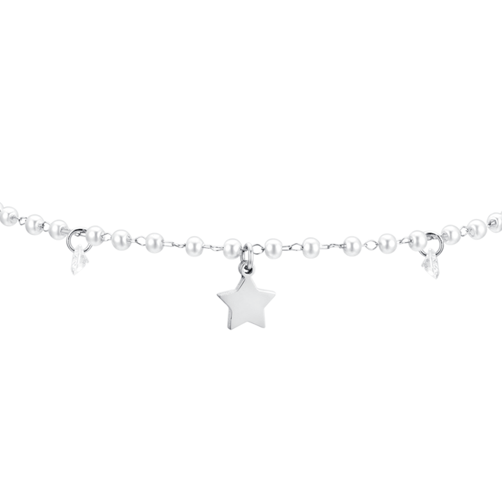 DAMEN-FUSSKETTCHEN MIT PERLE UND STERN AUS STAHL