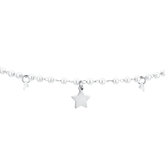 DAMEN-FUSSKETTCHEN MIT PERLE UND STERN AUS STAHL