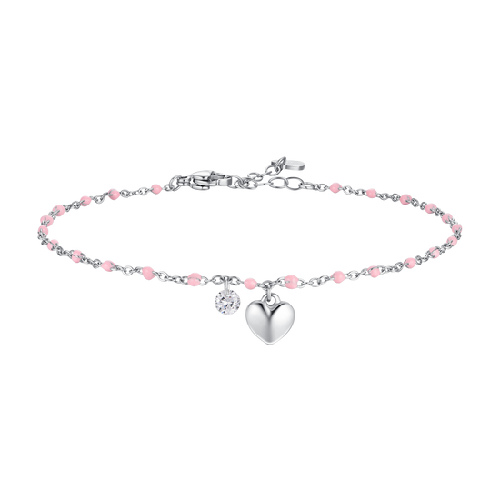 CAVIGLIERA DONNA IN ACCIAIO CON CUORE, CRISTALLO E PIETRE CON SMALTO ROSA