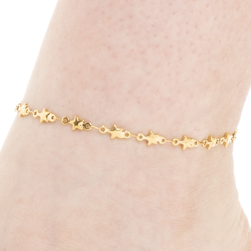 IP GOLD STAHL FRAUEN FUSSKETTCHEN MIT STERNEN