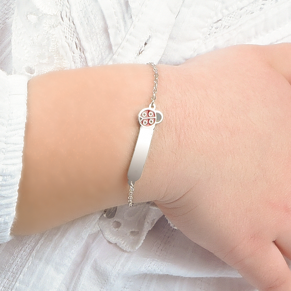 STAHL MÄDCHEN PERSONALISIERBARES ARMBAND MIT MARIENKÄFER