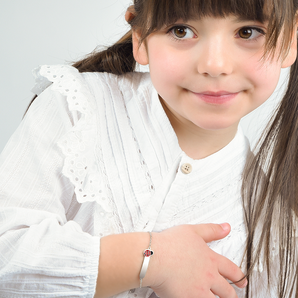 STAHL MÄDCHEN PERSONALISIERBARES ARMBAND MIT MARIENKÄFER