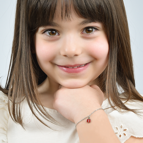 MÄDCHENARMBAND AUS STAHL MIT MARIENKÄFER UND ROTEN KRISTALLEN