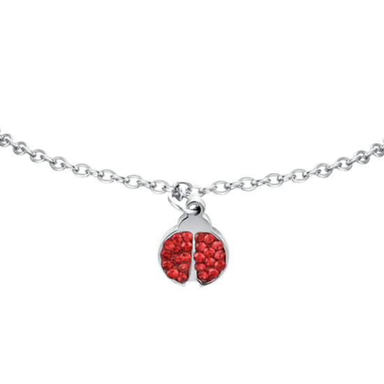 MÄDCHENARMBAND AUS STAHL MIT MARIENKÄFER UND ROTEN KRISTALLEN