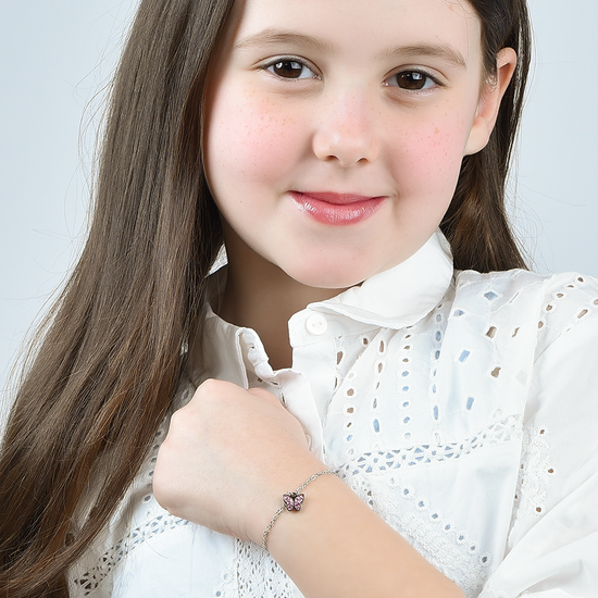 STAHLARMBAND FÜR MÄDCHEN MIT SCHMETTERLING UND ROSA KRISTALLEN