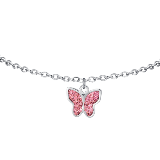 STAHLARMBAND FÜR MÄDCHEN MIT SCHMETTERLING UND ROSA KRISTALLEN