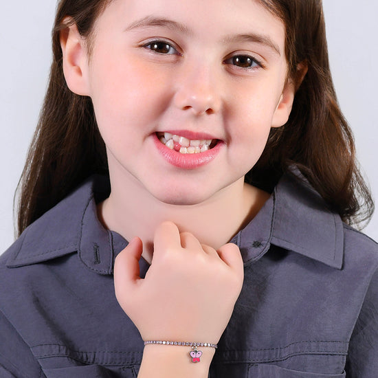 STAHL-TENNISARMBAND FÜR MÄDCHEN MIT ROSA KRISTALLEN UND SCHMETTERLING