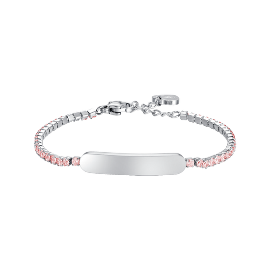 BRACCIALE TENNIS BAMBINA IN ACCIAIO CON CRISTALLI ROSA E PIASTRA Luca Barra