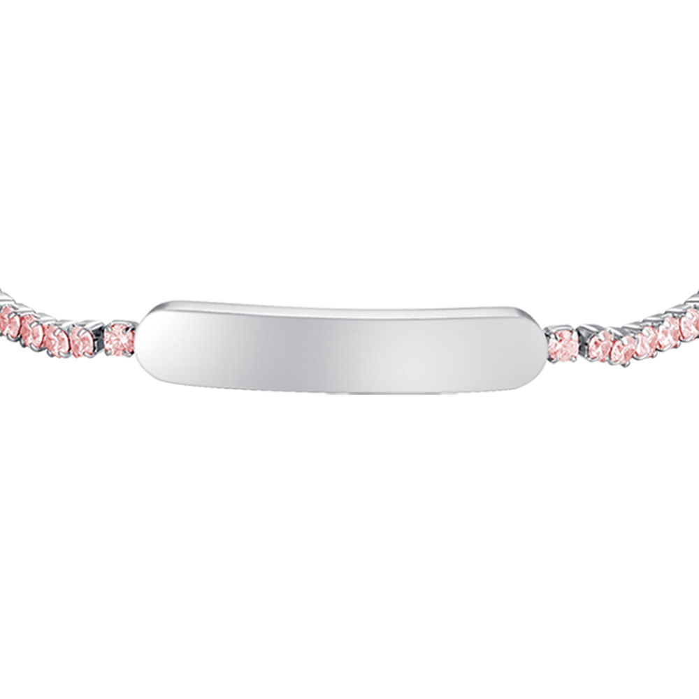 BRACCIALE TENNIS BAMBINA IN ACCIAIO CON CRISTALLI ROSA E PIASTRA Luca Barra