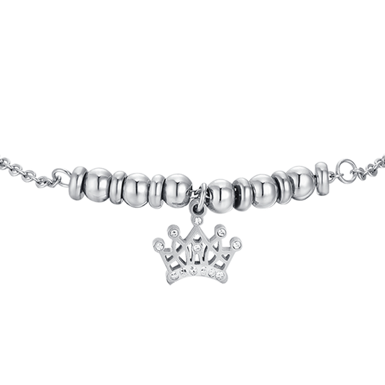 MÄDCHENARMBAND AUS STAHL MIT KRONE MIT WEISSEN KRISTALLEN