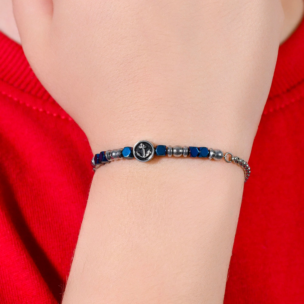 BRACCIALE BAMBINO IN ACCIAIO CON EMATITE BLU ED ANCORA Luca Barra