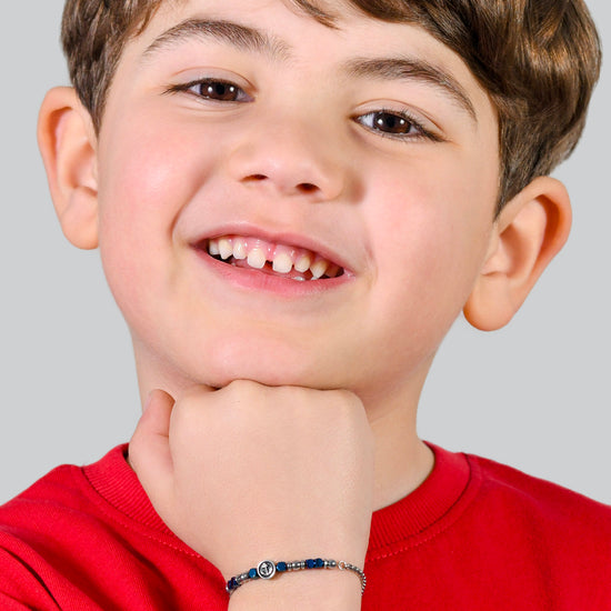 BABYARMBAND AUS STAHL MIT BLAUEM HÄMATIT UND ANKER