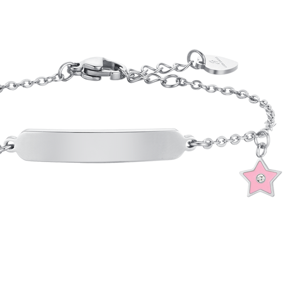 BRACCIALE BAMBINA IN ACCIAIO SMALTO ROSA E PIASTRA Luca Barra