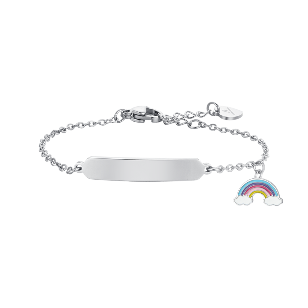 BRACCIALE BAMBINA IN ACCIAIO CON ARCOBALENO E PIASTRA Luca Barra