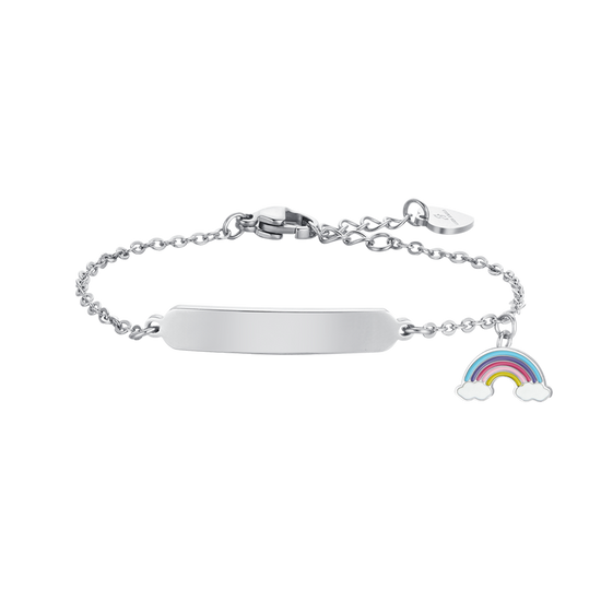 BRACCIALE BAMBINA IN ACCIAIO CON ARCOBALENO E PIASTRA Luca Barra