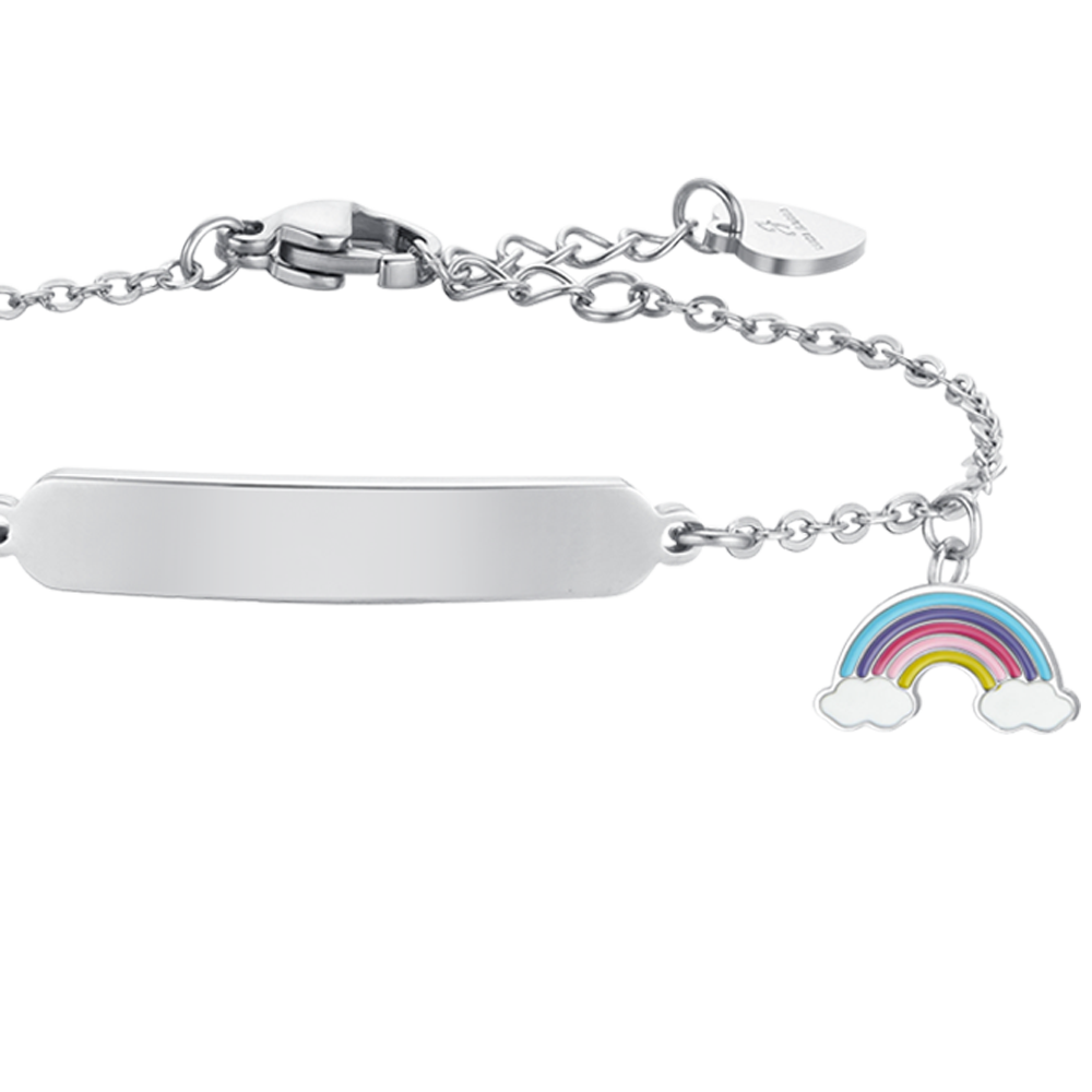 BRACCIALE BAMBINA IN ACCIAIO CON ARCOBALENO E PIASTRA Luca Barra